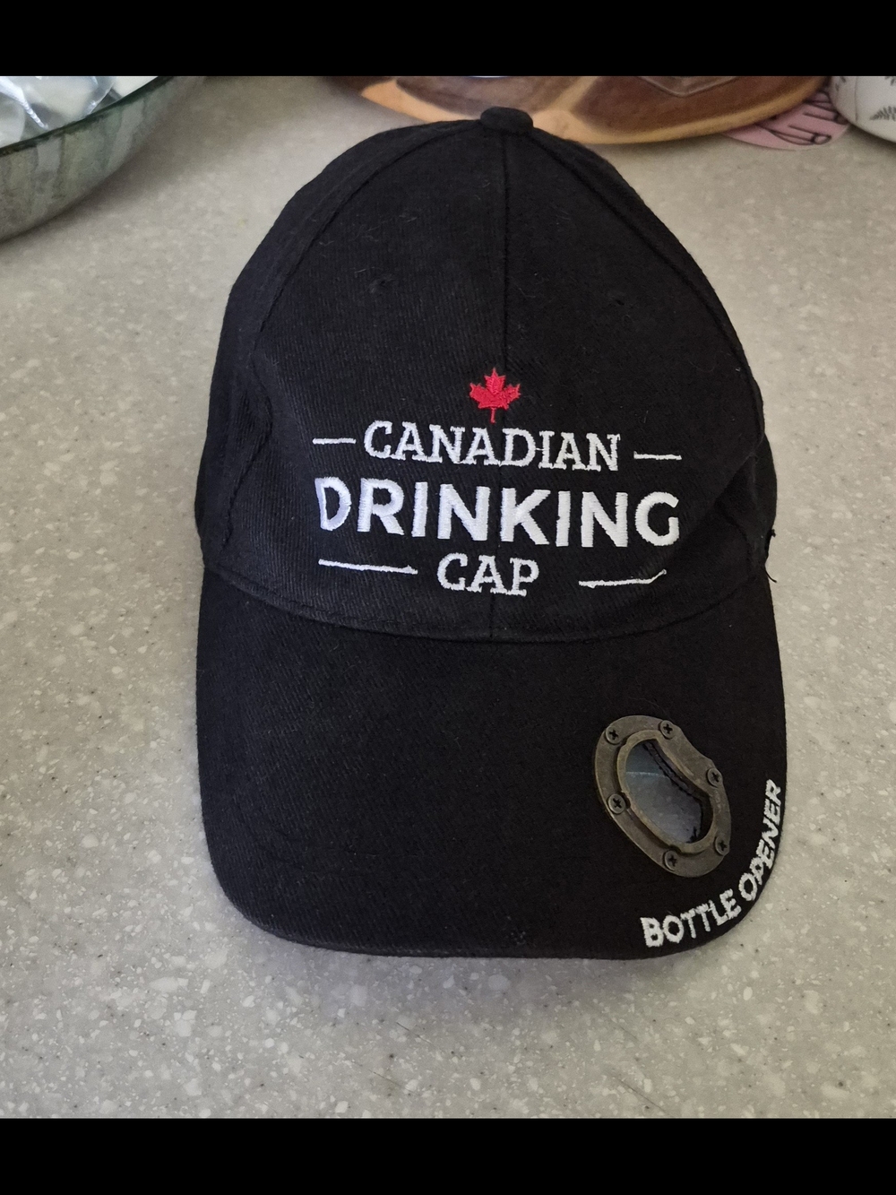 Canadian Drinking Cap – Black Baseball Hat with Built-in Bottle Opener